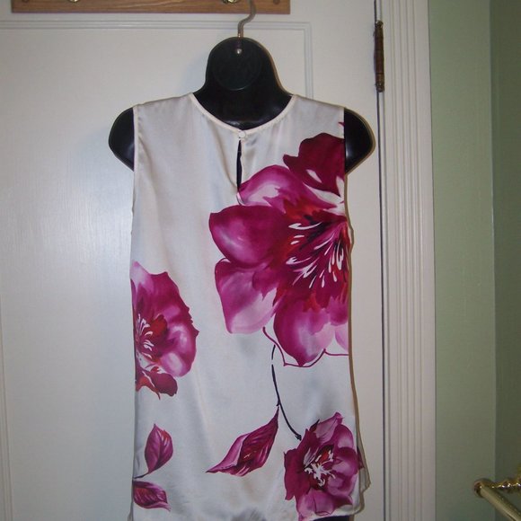 Talbots Silk Top Tunic Pink 10 Sleeveless Floral - Picture 4 of 8